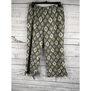 AmberNoon II Pants Women's SZ L  Geometric Print Blue Gold White Pockets Lounge